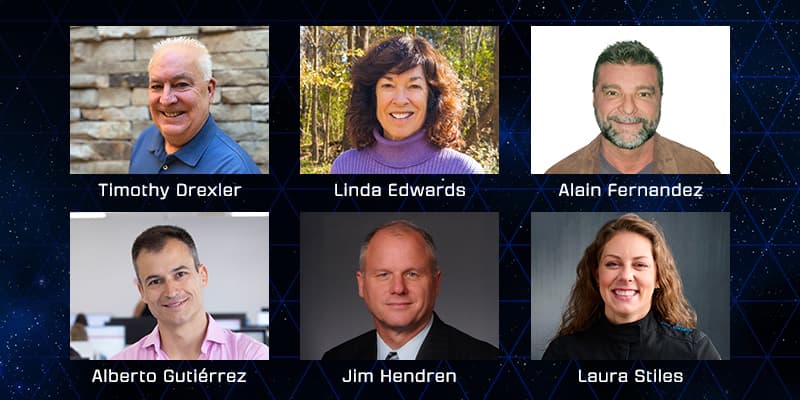 Headshots of the six NS-38 crewmembers.